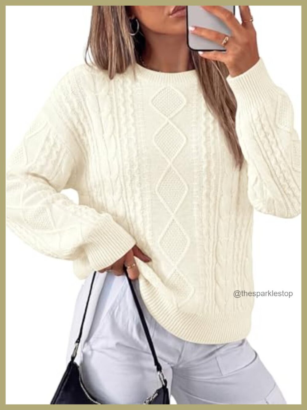 Cable Knit Crewneck Long Sleeve Pullover Sweater